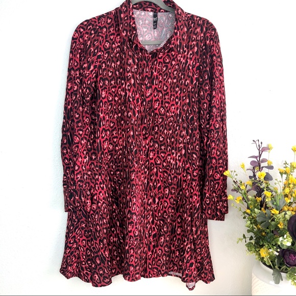 red leopard print shirt dress
